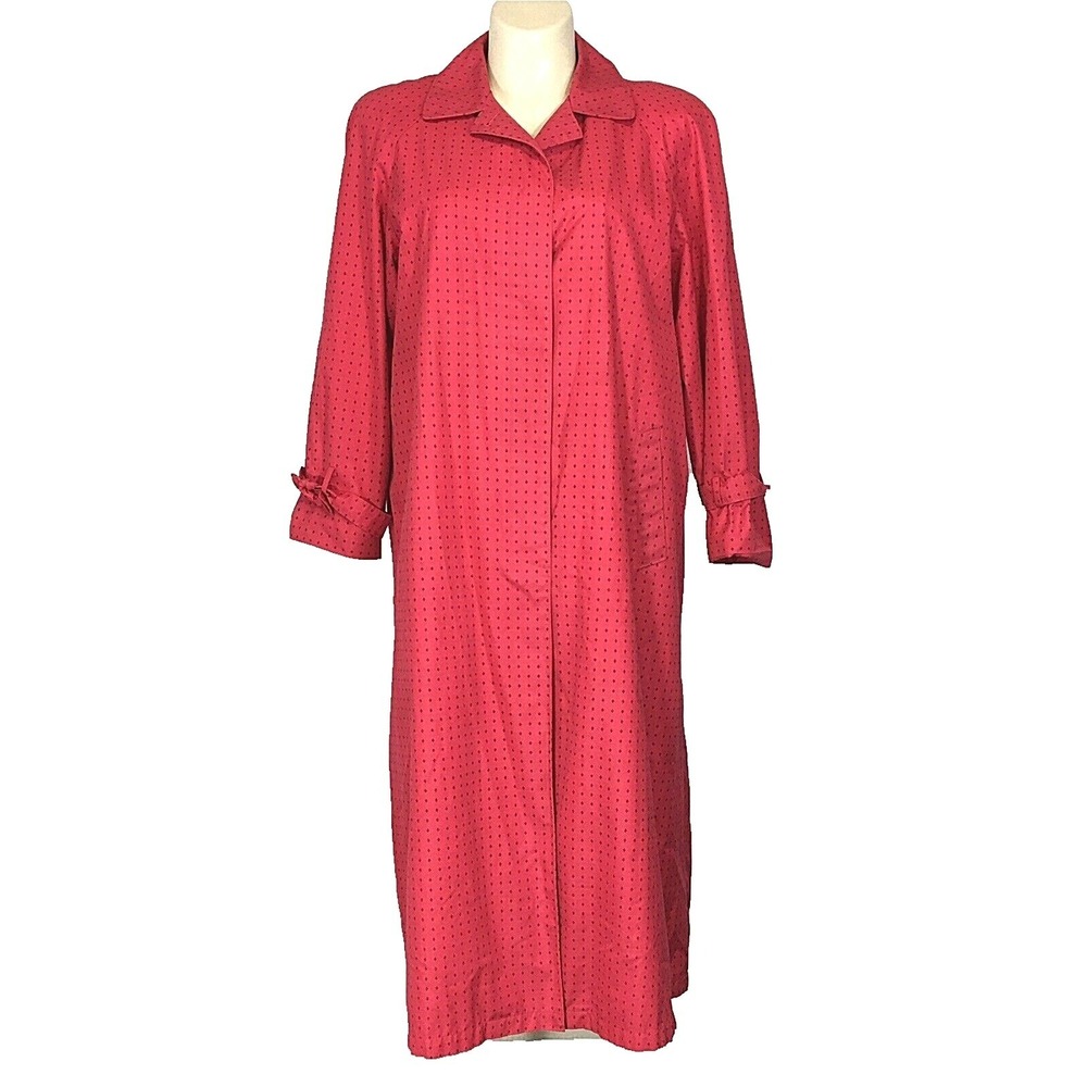 VTG STAR SPORTSWEAR Trench Coat 16 XL Red Black Diamond Pocket Lined